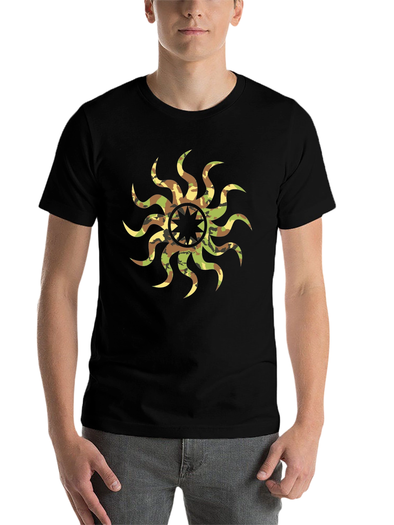 Camo Sunburst Graphic Black T-Shirt
