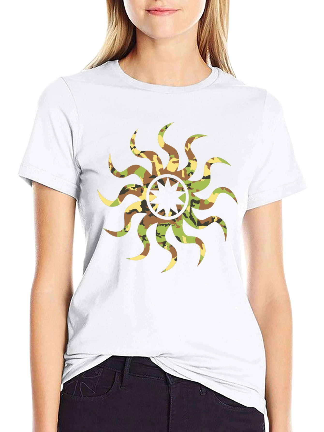 Camo Sunburst Graphic Black T-Shirt