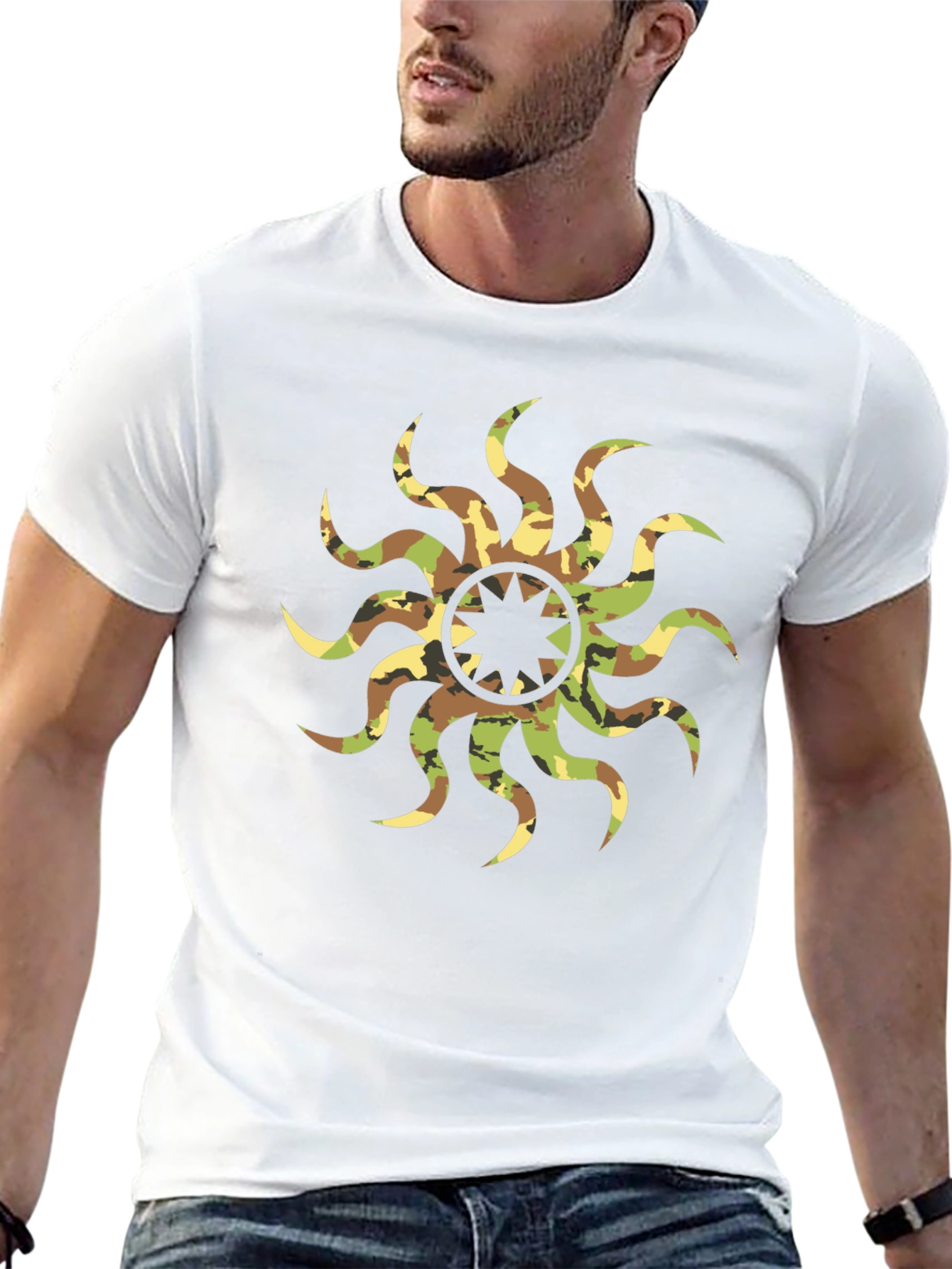 Camo Sunburst Graphic Black T-Shirt