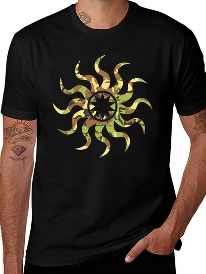 Camo Sunburst Graphic Black T-Shirt
