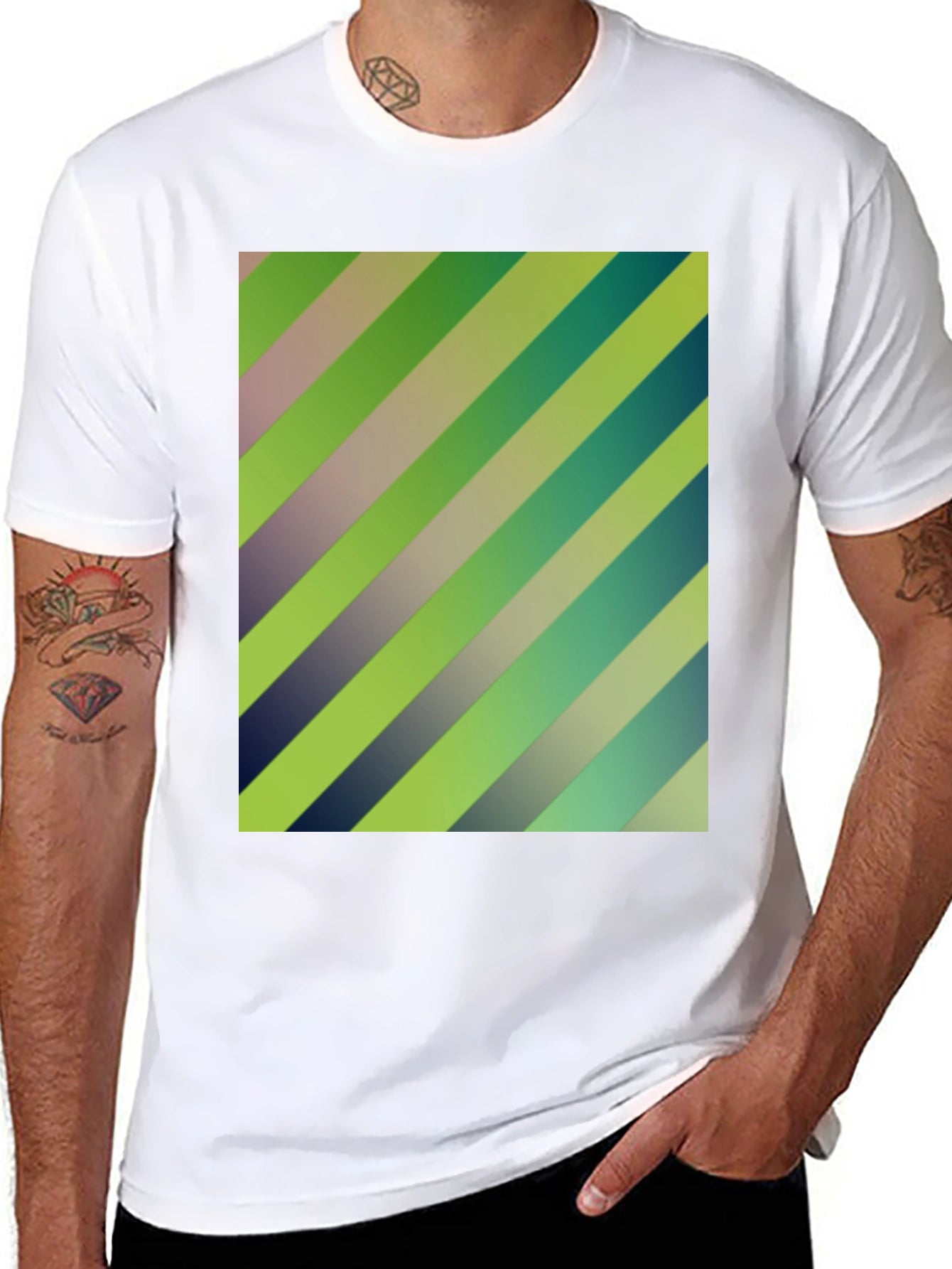 Striped Graphic Print Mens Black T-Shirt