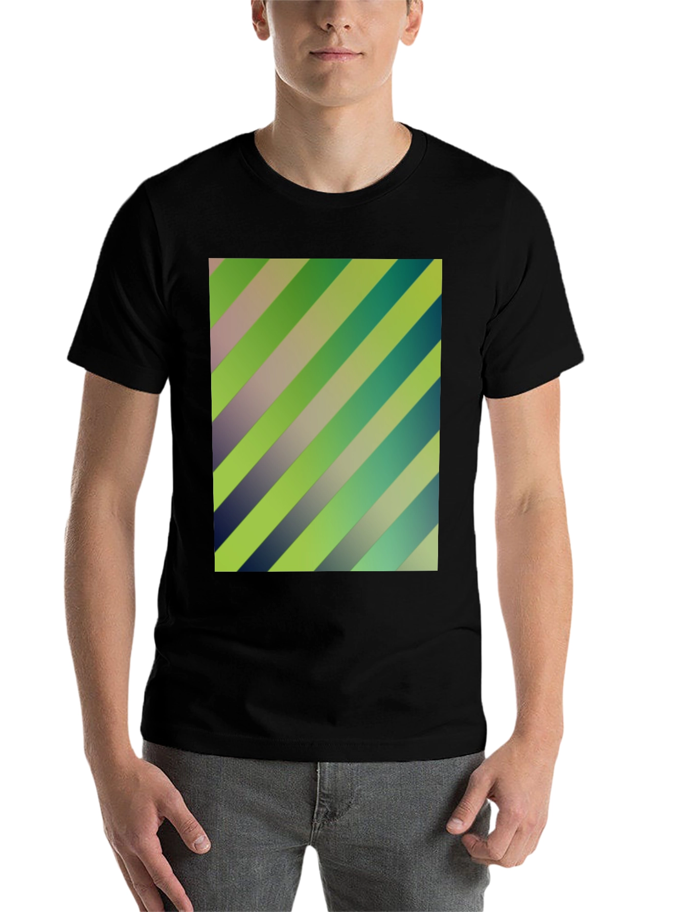 Striped Graphic Print Mens Black T-Shirt