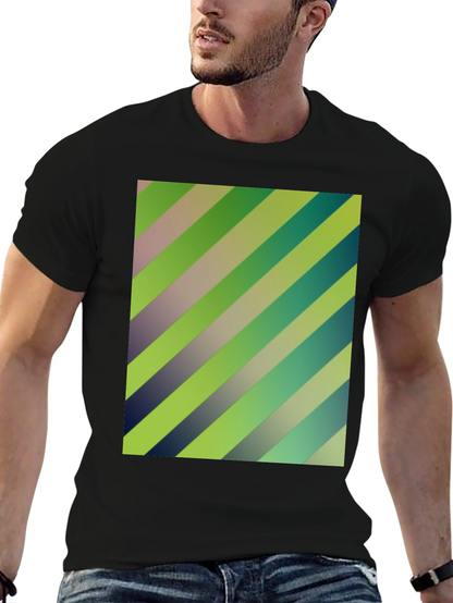 Striped Graphic Print Mens Black T-Shirt