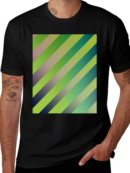 Striped Graphic Print Mens Black T-Shirt
