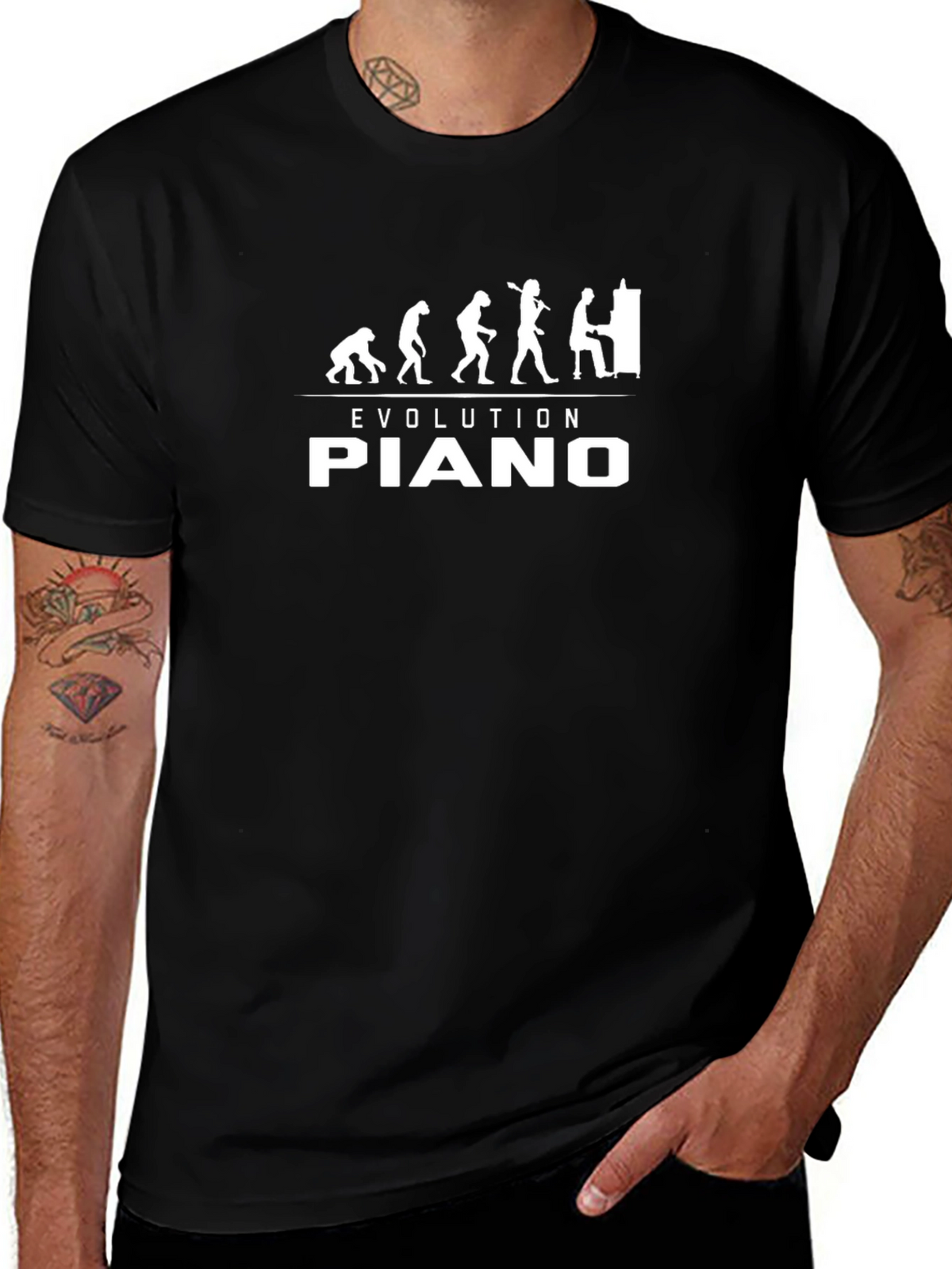 Evolution of Piano Player Black T-Shirt