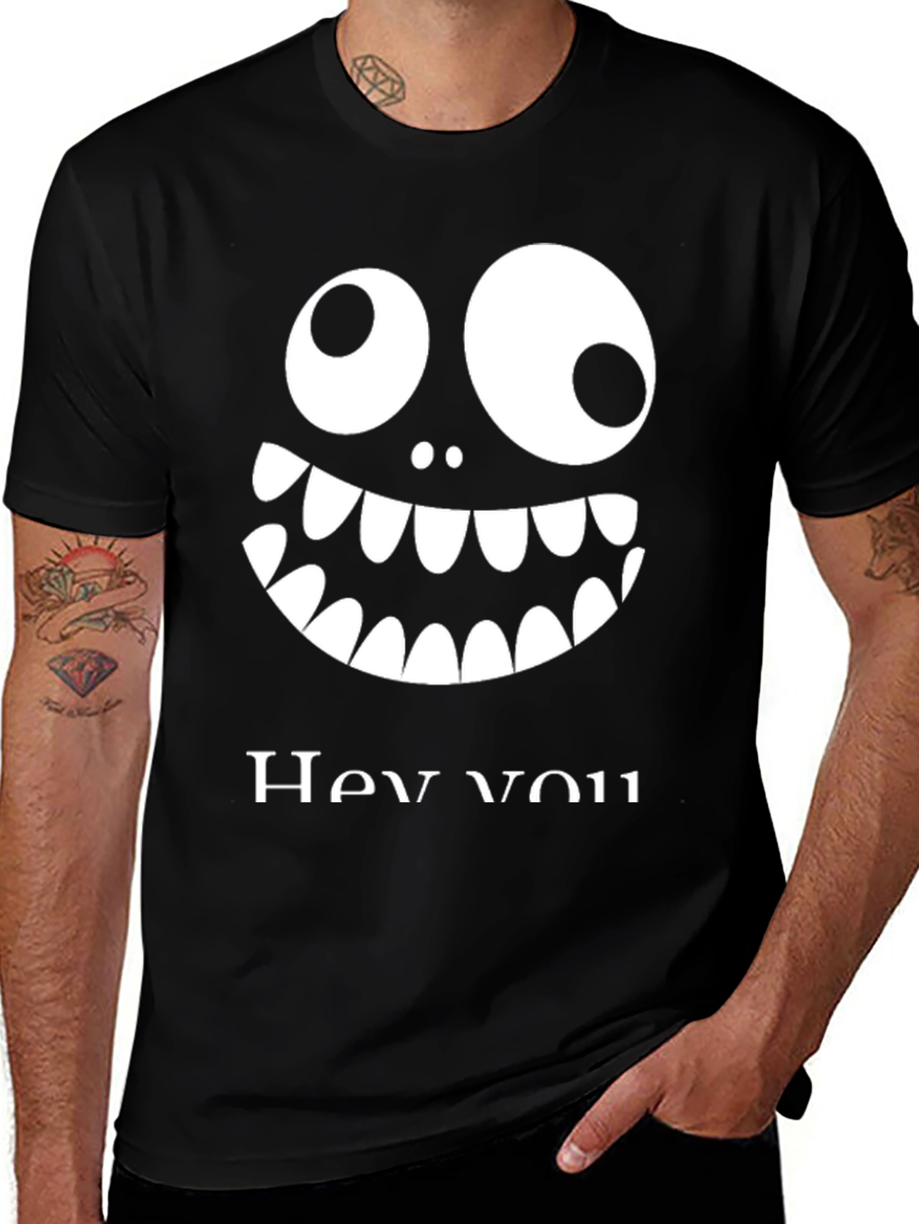 Funny Monster Face Graphic Tee - Hey You!