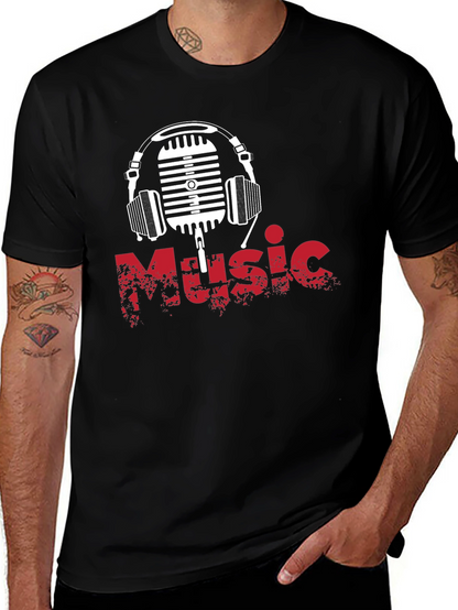 Music Vibes Tee: Retro Mic & Headphones Graphic