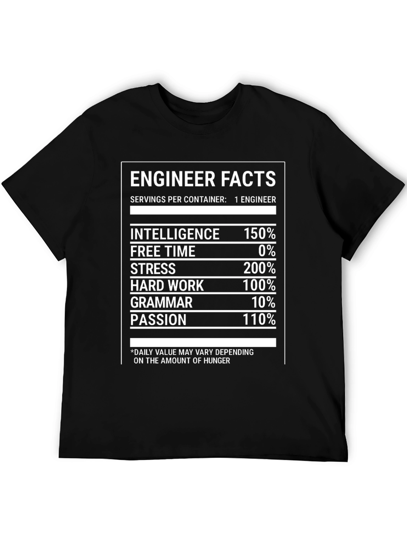 Engineer Facts T-Shirt: Intelligence Stress and Hard Work