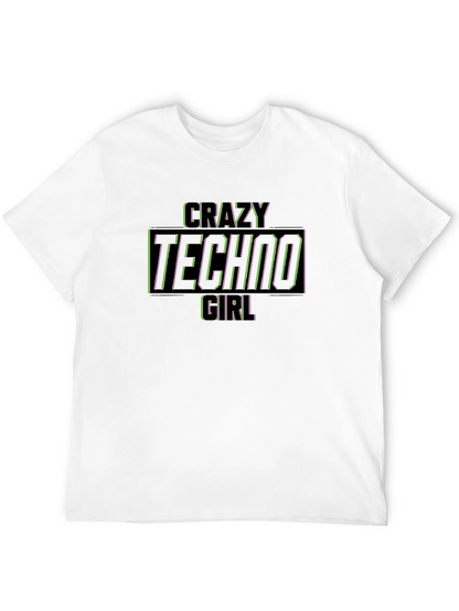 Crazy Techno Girl Graphic Black T-Shirt