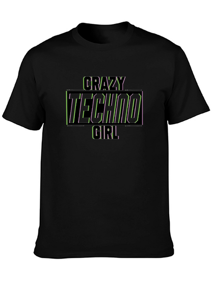 Crazy Techno Girl Graphic Black T-Shirt