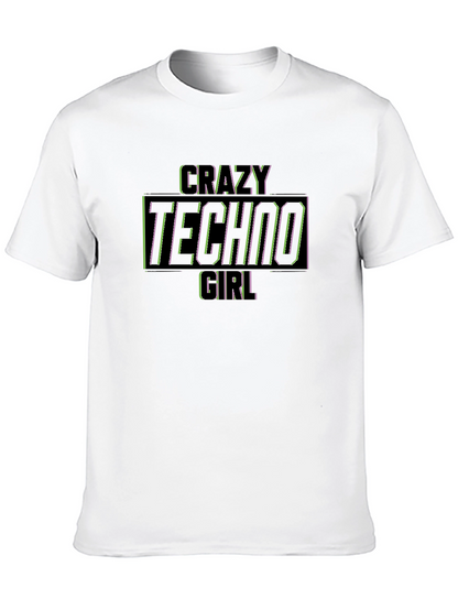 Crazy Techno Girl Graphic Black T-Shirt