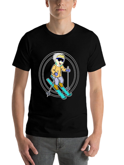 Cartoon Skier T-Shirt - Black Cotton Blend