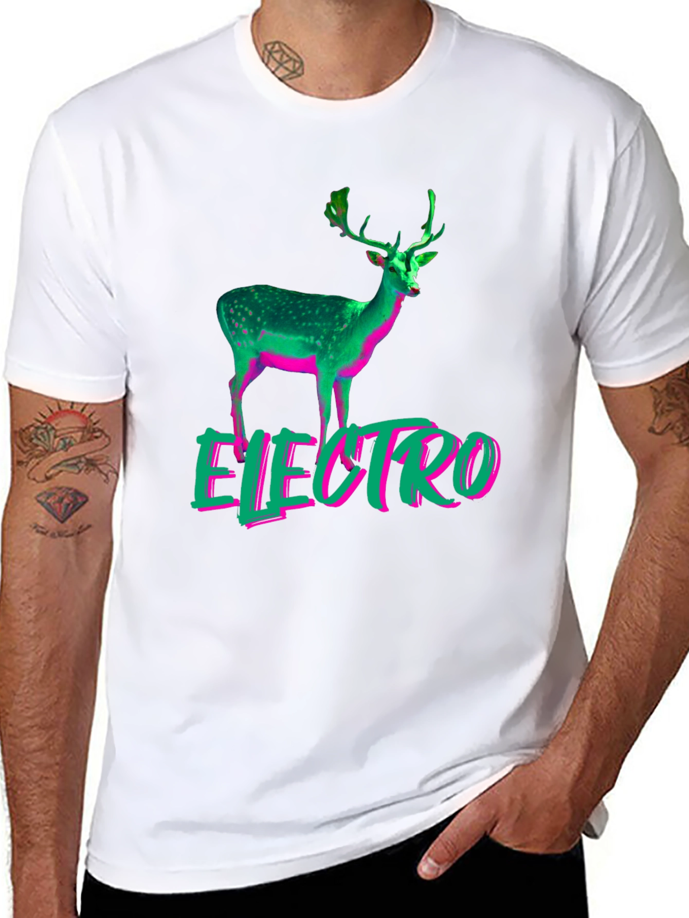 Electro Deer Graphic Tee - Stylish Mens Black T-Shirt