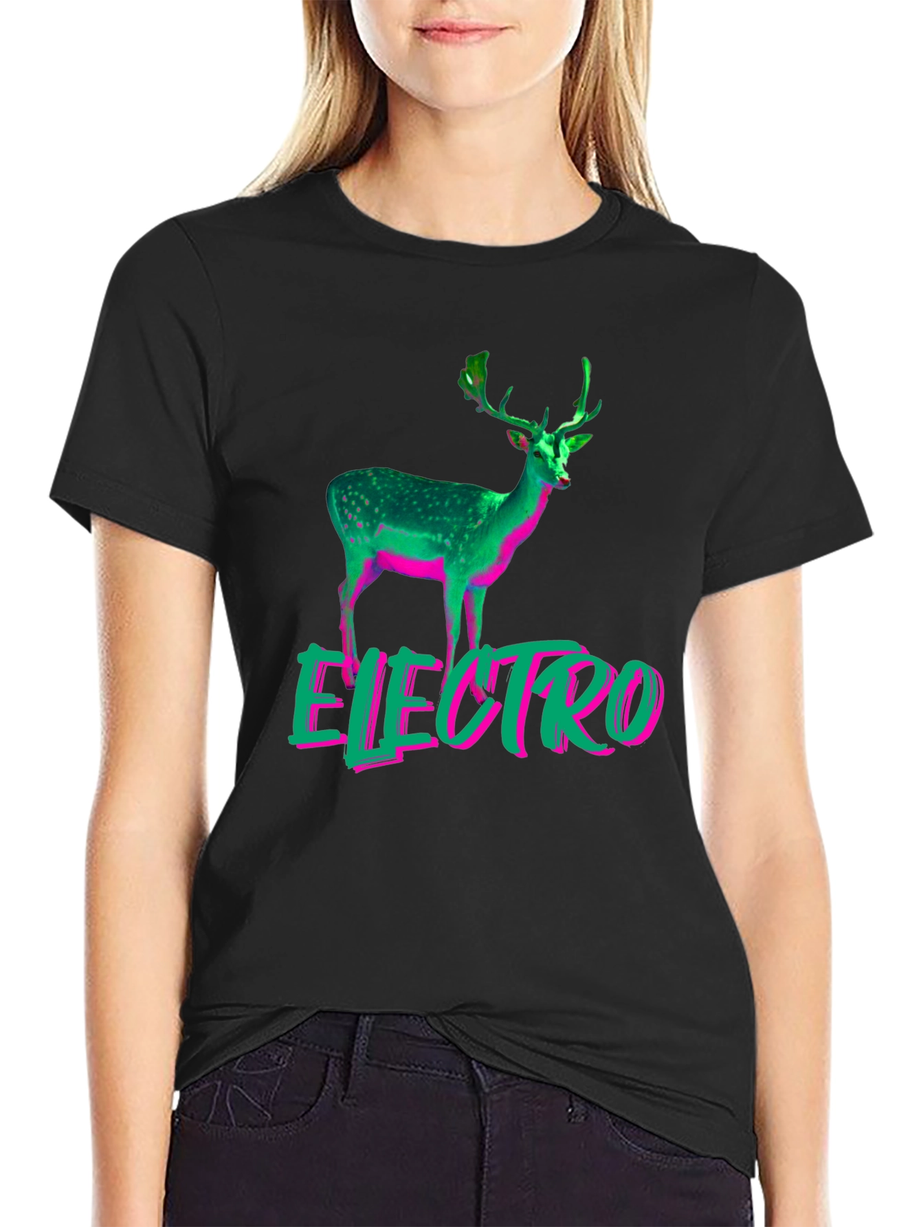 Electro Deer Graphic Tee - Stylish Mens Black T-Shirt