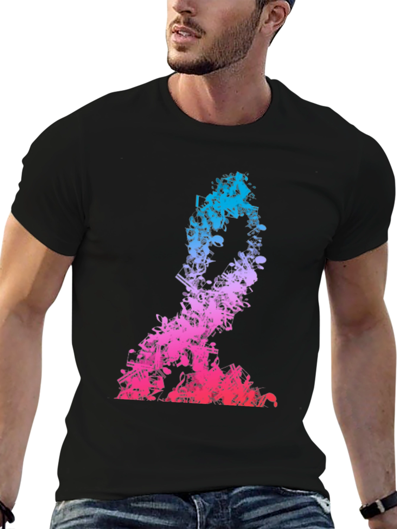 Music Notes Silhouette Mens Black T-Shirt