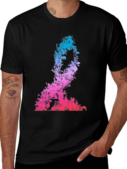 Music Notes Silhouette Mens Black T-Shirt