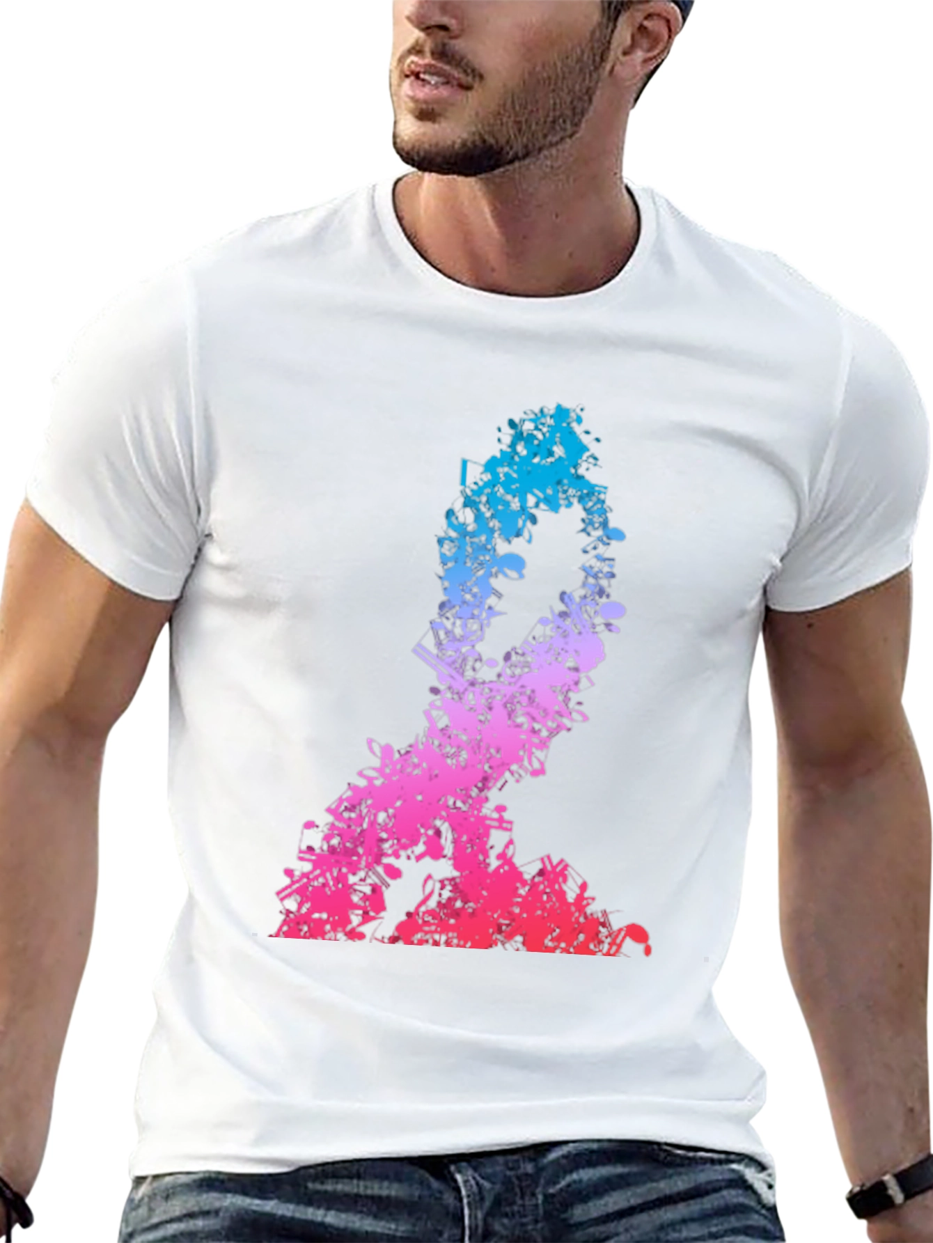 Music Notes Silhouette Mens Black T-Shirt