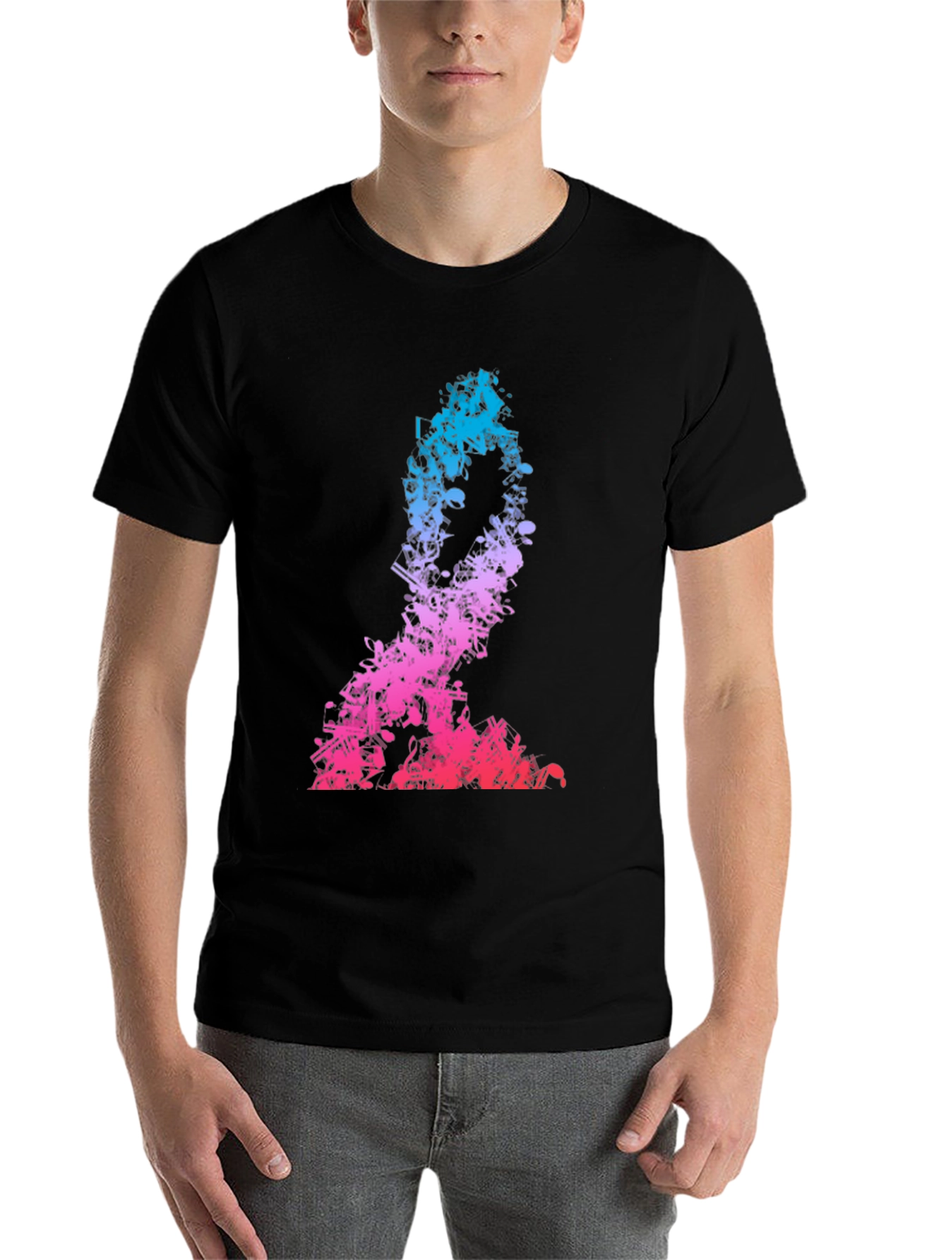Music Notes Silhouette Mens Black T-Shirt