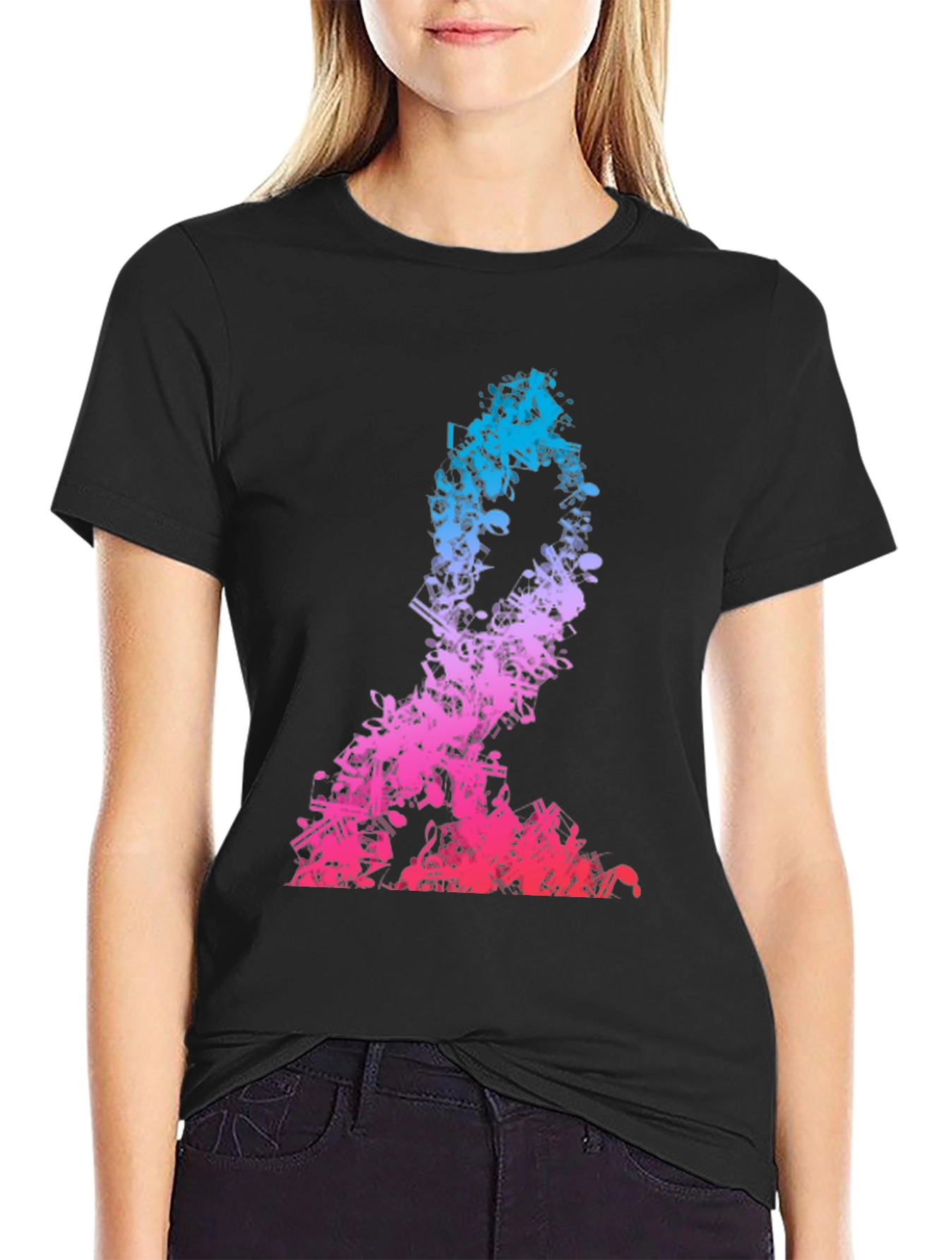 Music Notes Silhouette Mens Black T-Shirt