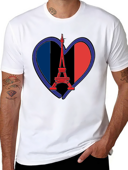 Eiffel Tower France Flag Heart T-Shirt