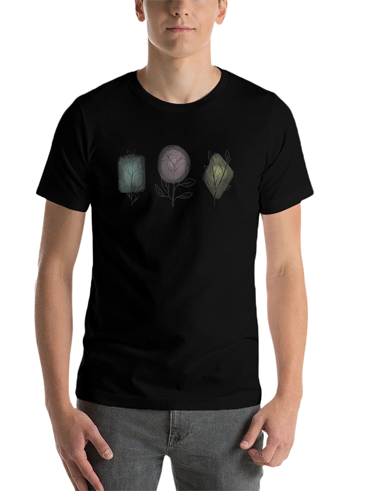 Geometric Floral T-Shirt - Unique Plant Design
