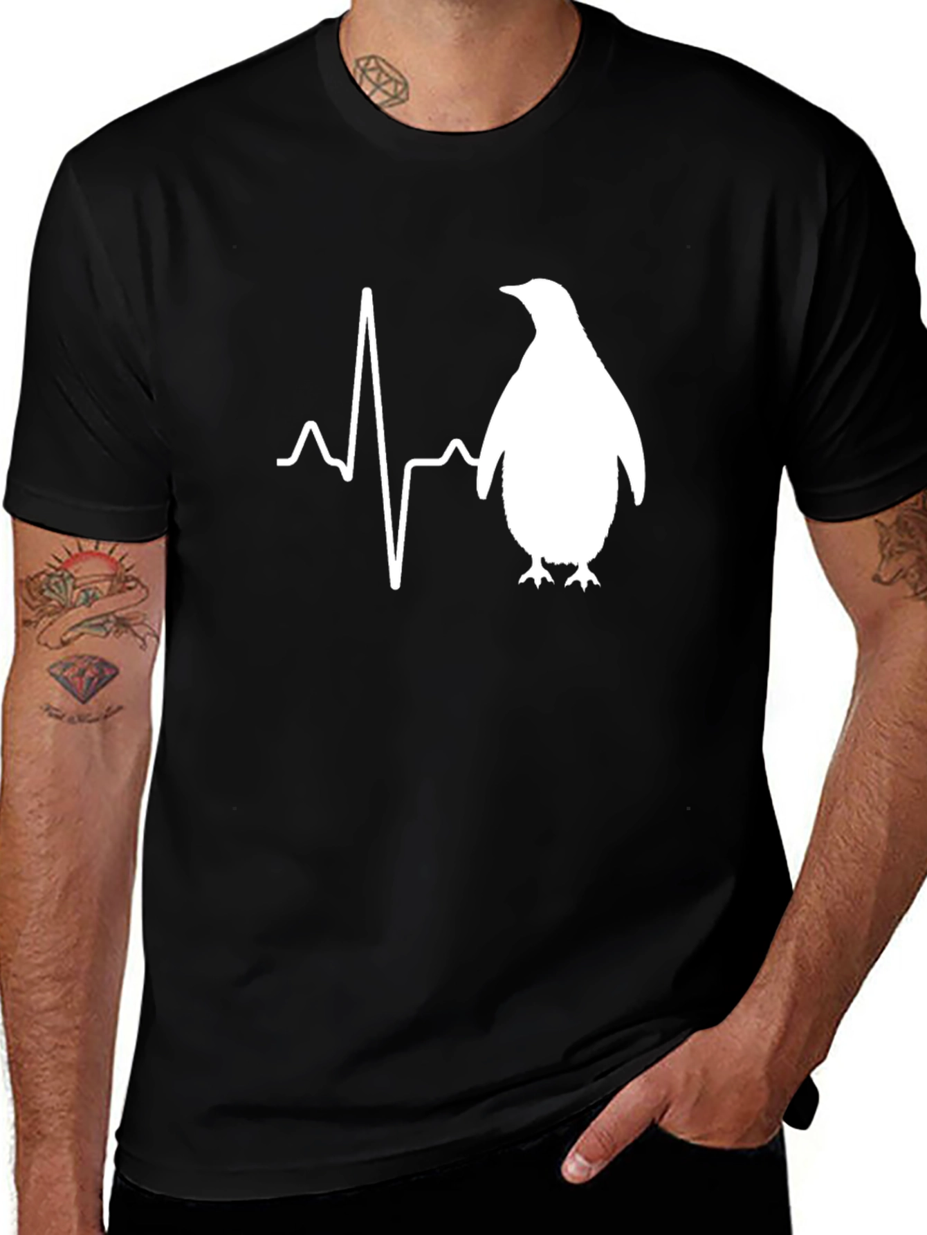 Penguin Heartbeat T-Shirt - Mens Black Graphic Tee