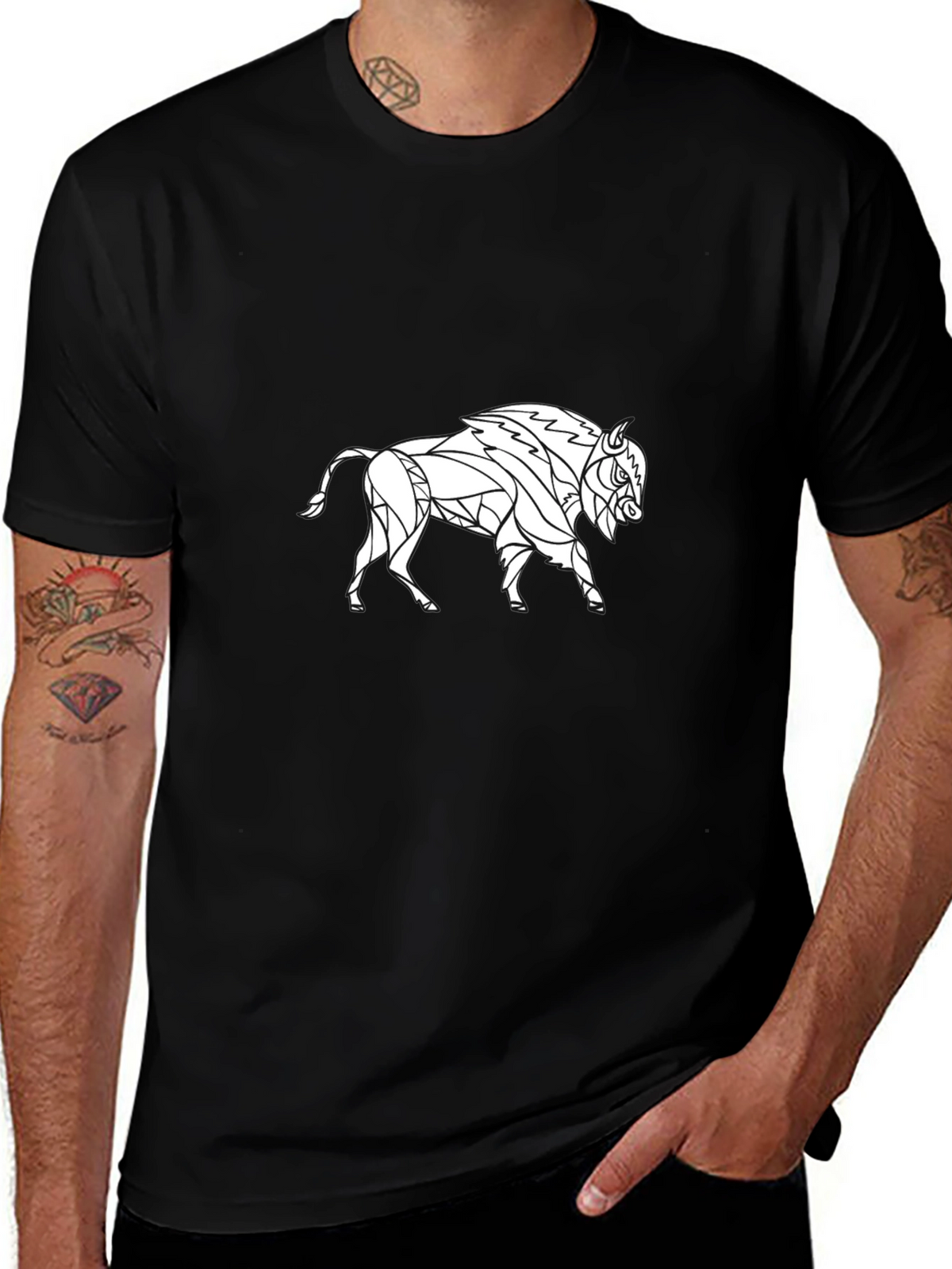 Geometric Buffalo Graphic Tee - Black