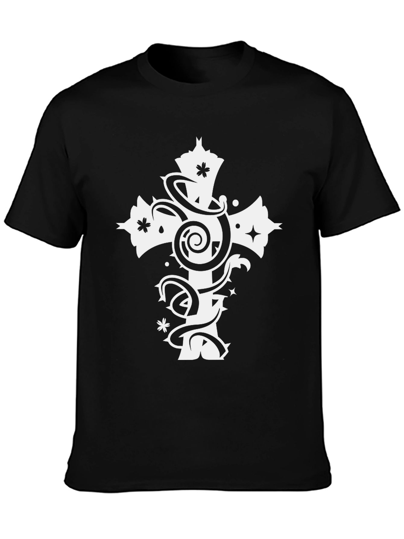 Black Tee with White Cross Graphic