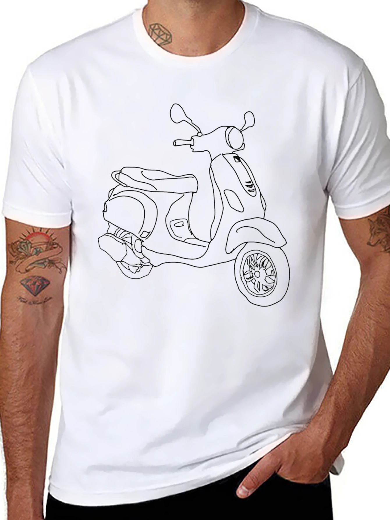 Classic Scooter Line Art Black T-Shirt