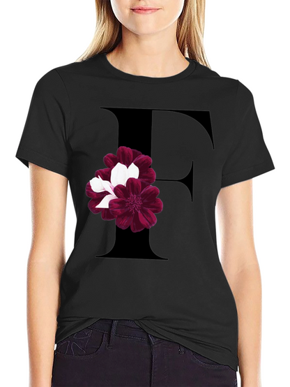 Floral Letter F Black T-Shirt