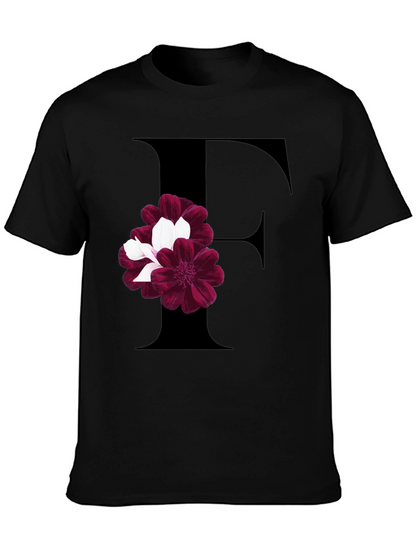 Floral Letter F Black T-Shirt