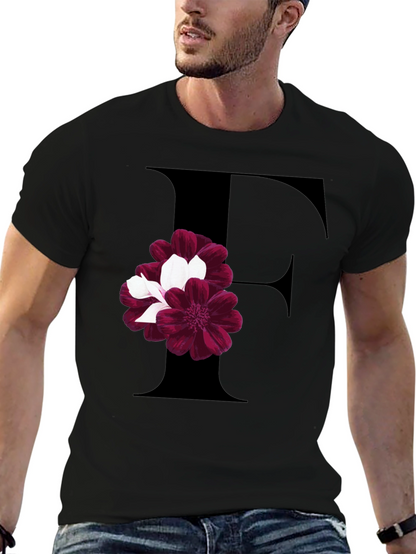 Floral Letter F Black T-Shirt
