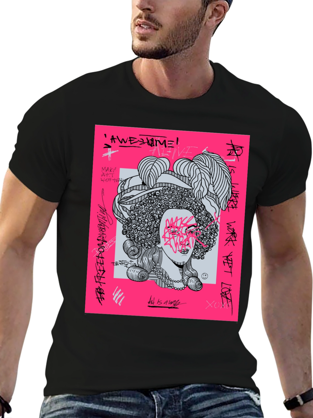 Edgy Graphic Print Tee - Unisex Black T-Shirt
