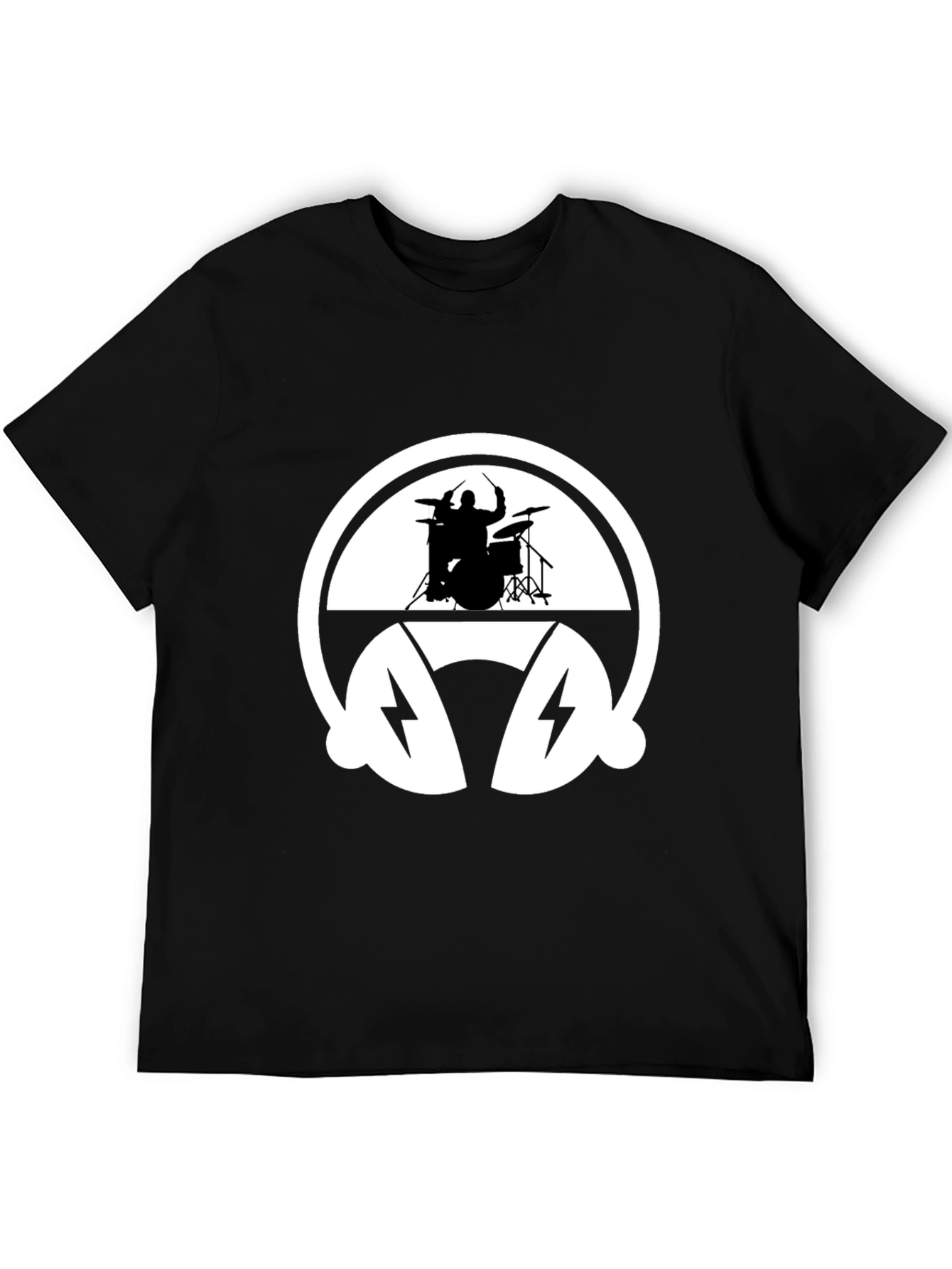 Drummer Headphone Graphic Tee - Black Cotton T-Shirt