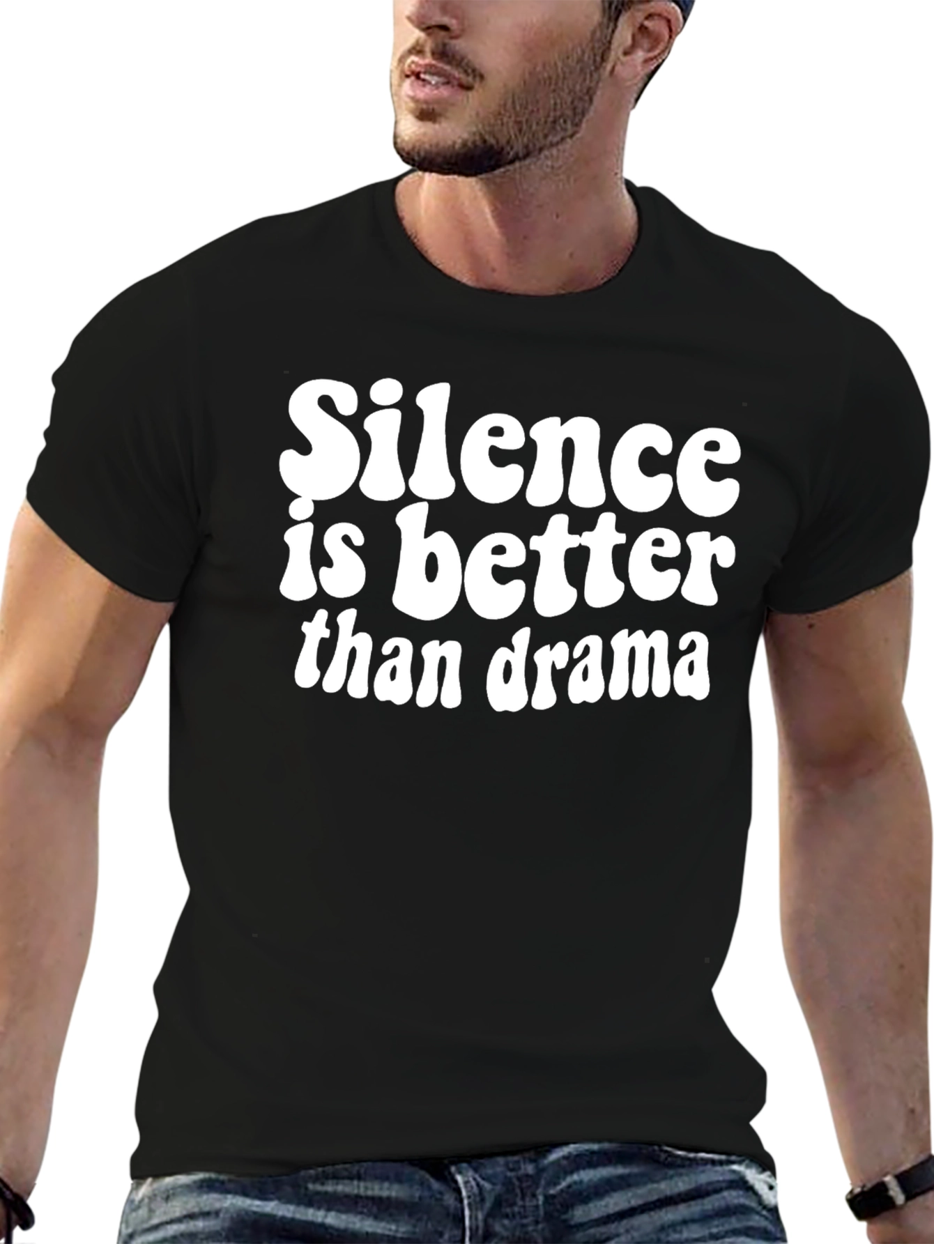 Silence Is Better Than Drama Black Graphic T-Shirt