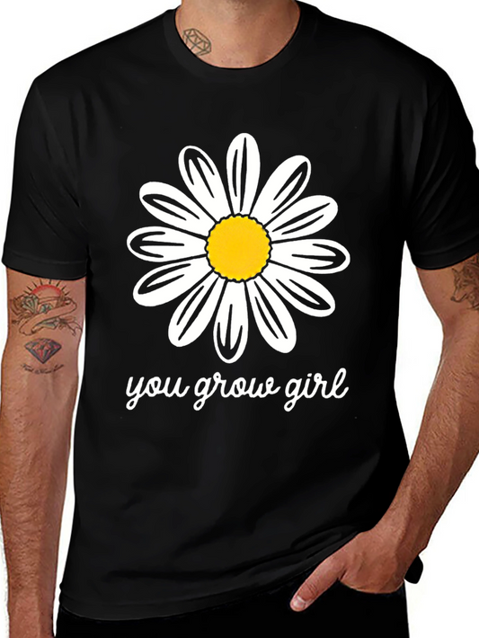You Grow Girl Daisy Graphic Tee - Black Cotton T-Shirt