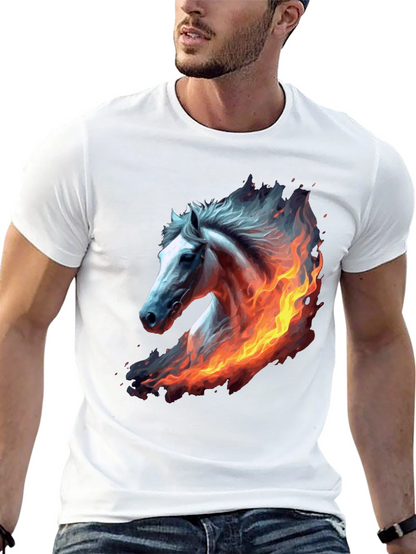 Fiery Horse Graphic Tee - Black Cotton T-Shirt