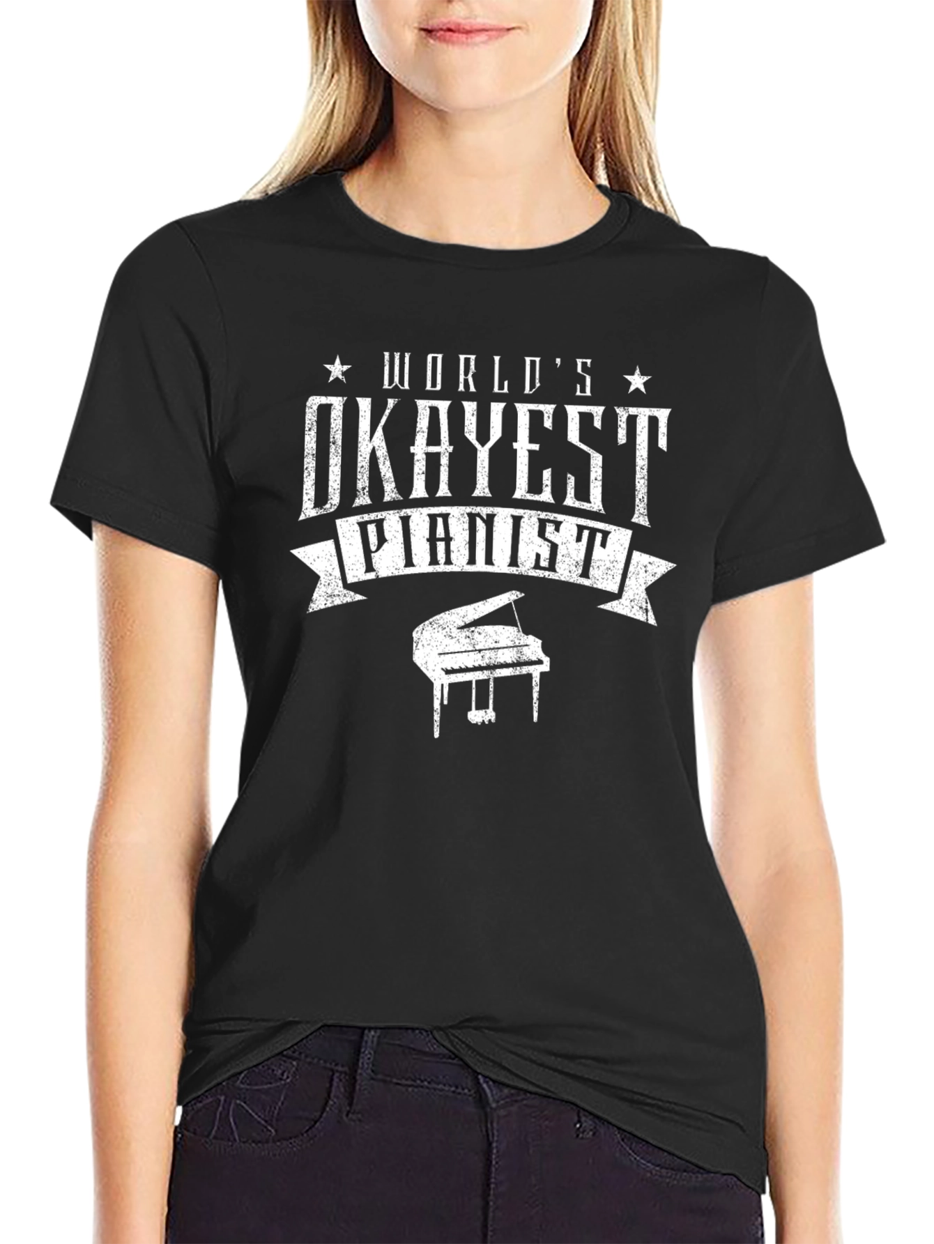Worlds Okayest Pianist Black Graphic T-Shirt