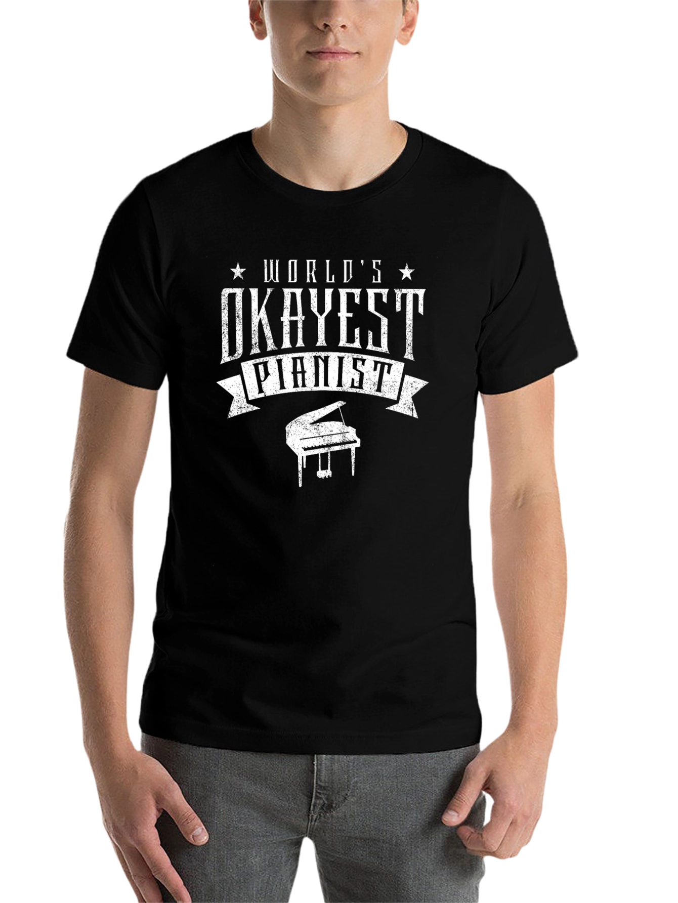 Worlds Okayest Pianist Black Graphic T-Shirt