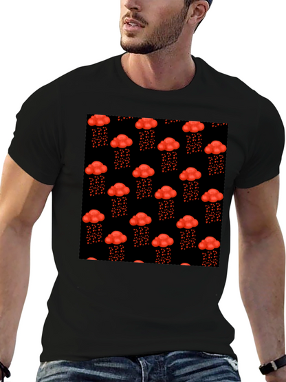 Red Cloud Heart Rain Black T-Shirt