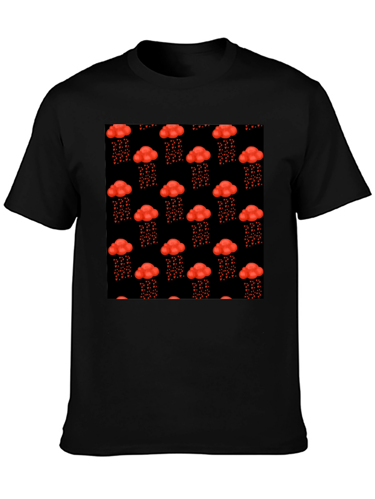 Red Cloud Heart Rain Black T-Shirt
