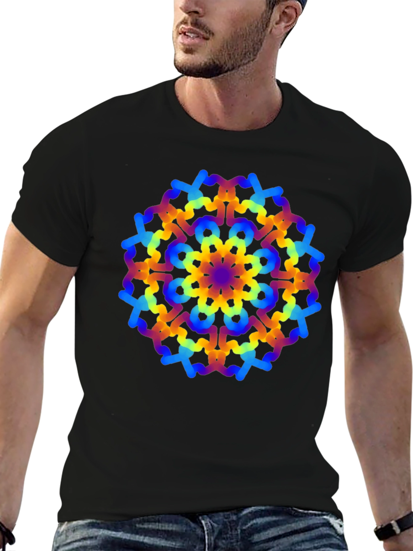 Rainbow Mandala Graphic Black T-Shirt