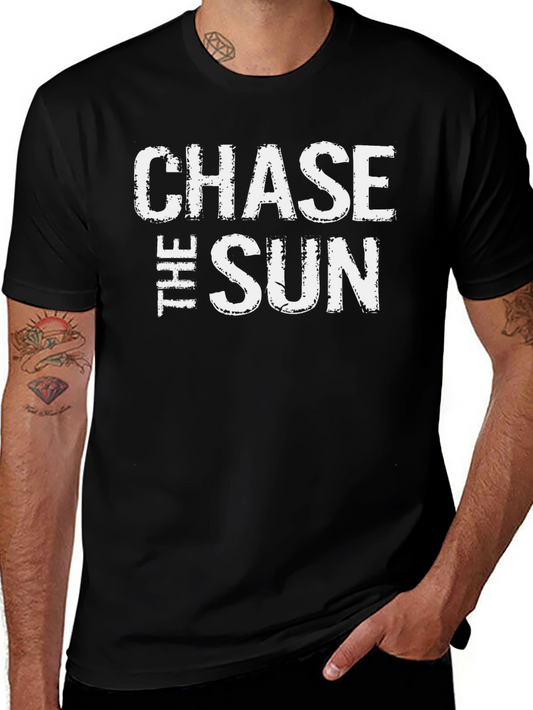 Chase The Sun Graphic Tee - Black Cotton Blend T-Shirt