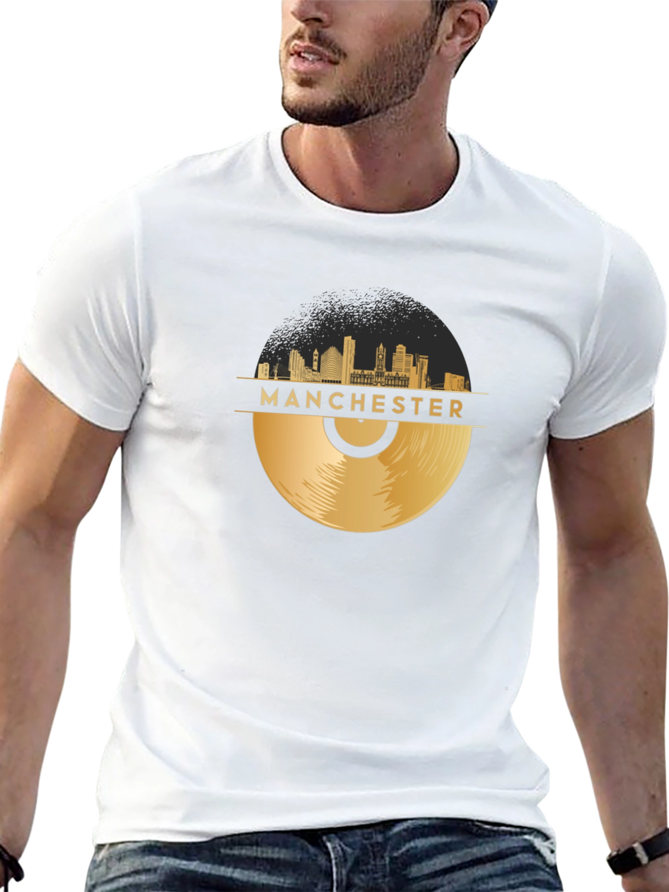 Manchester Skyline Vinyl Record Graphic Tee