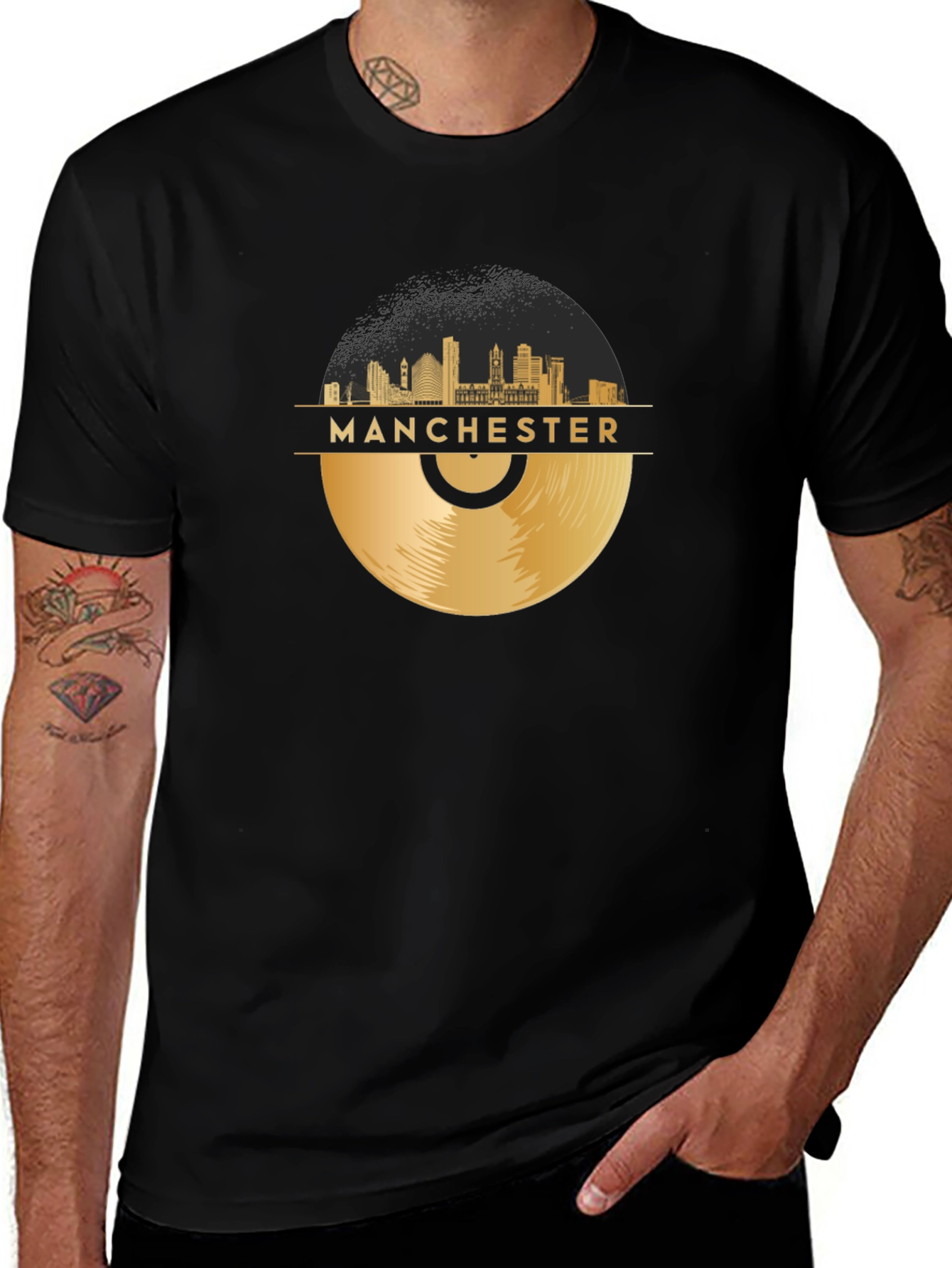 Manchester Skyline Vinyl Record Graphic Tee