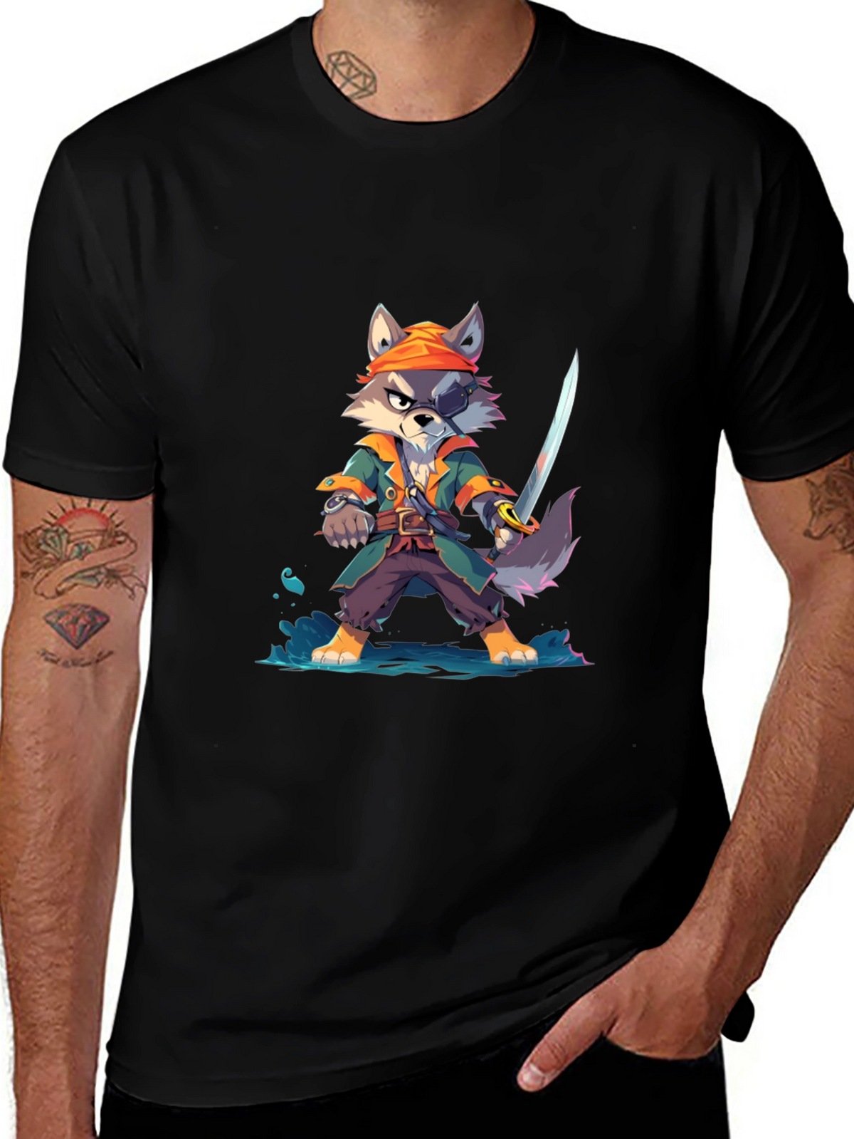 Cartoon Pirate Wolf T-Shirt