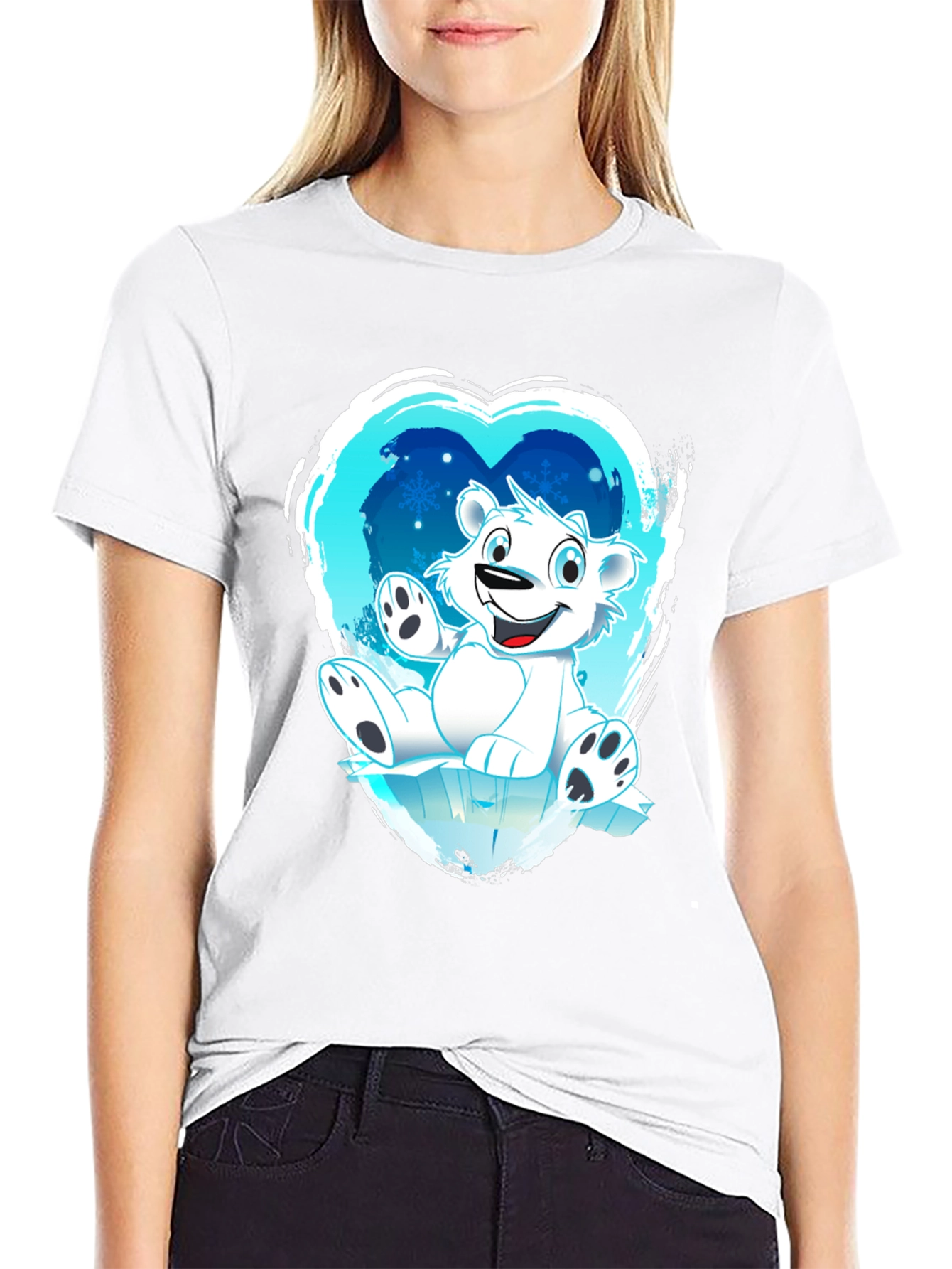 Polar Bear Heart Graphic Black T-Shirt