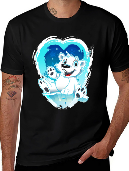 Polar Bear Heart Graphic Black T-Shirt