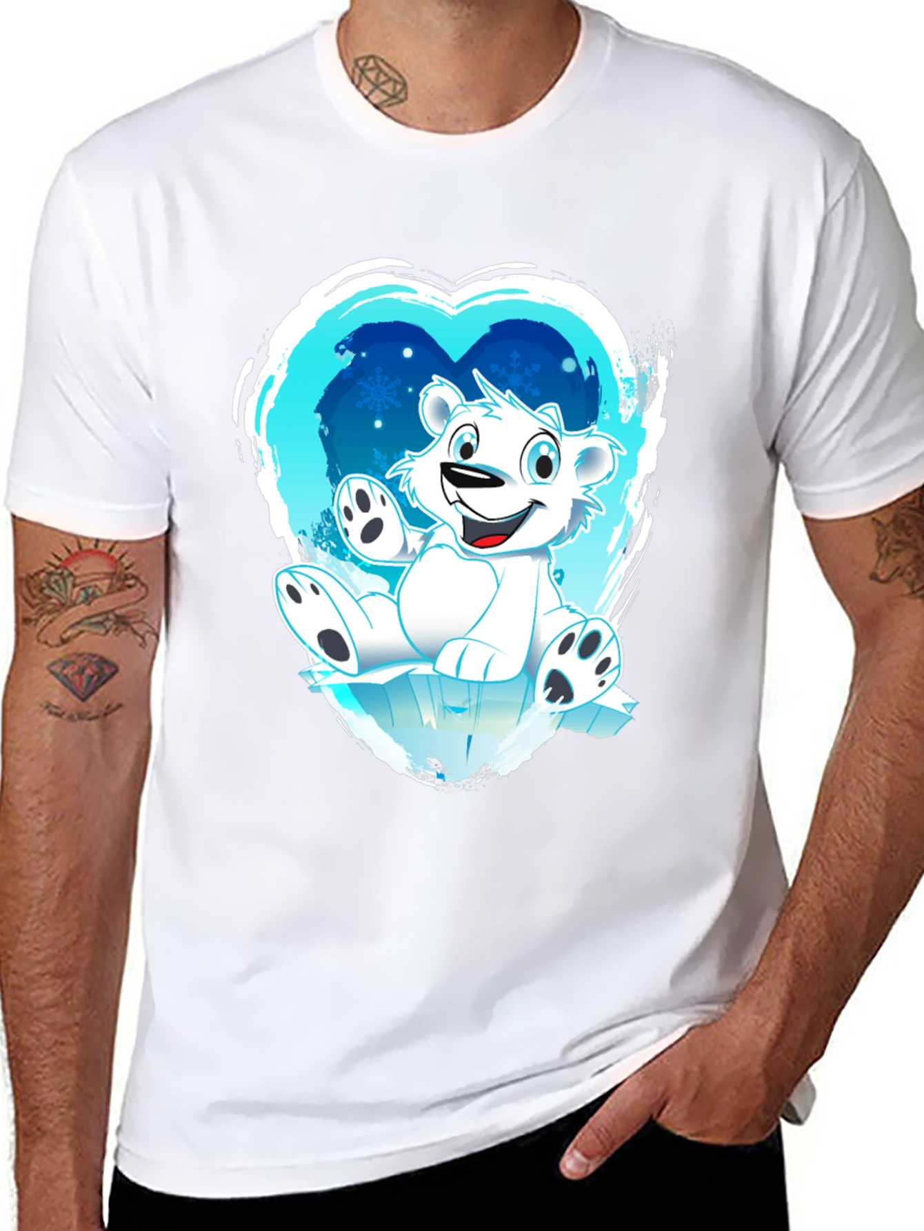 Polar Bear Heart Graphic Black T-Shirt