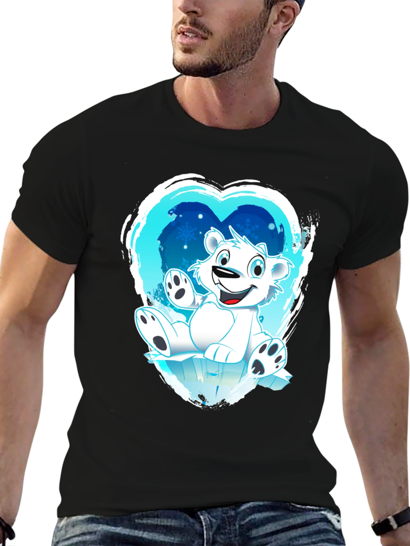 Polar Bear Heart Graphic Black T-Shirt